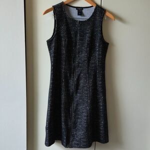 Ann Taylor Petite 6P Dark Navy/White Tweed Zip Front Sleeveless Dress | Workwear